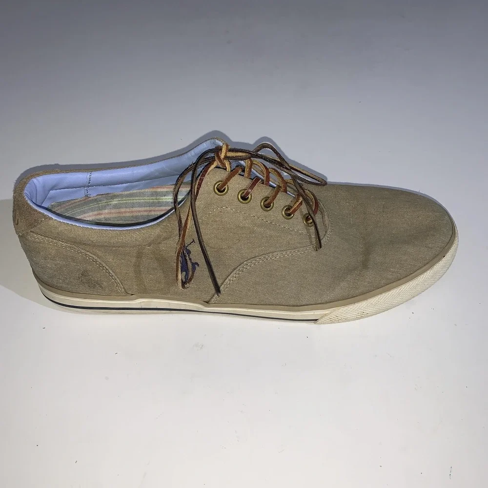 Polo Ralph Lauren Sneakers Mens Size 13 Vaughn Beige Twill Lace Up Casual